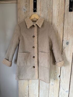 Zara Kids Taupe Shearling-Trim Coat
